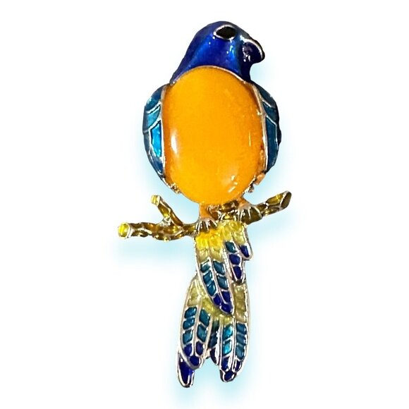 Unbrand Jewelry - Enameled Bird Brooch/Pendent Semi Precious Topaz Belly Vintage Excellent